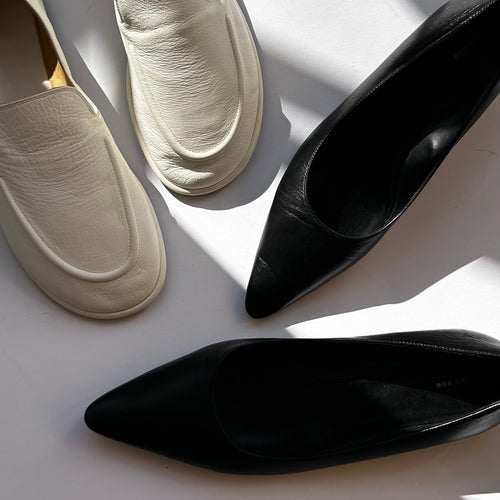 The Row Black Leather Pointed Flat Shoes