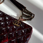 Chanel Wine Red Quilted Patent Leather CC Eyelet Tote Bag