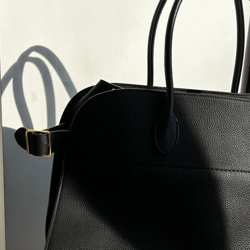 The Row Margaux 17 Black Pebble Leather Bag