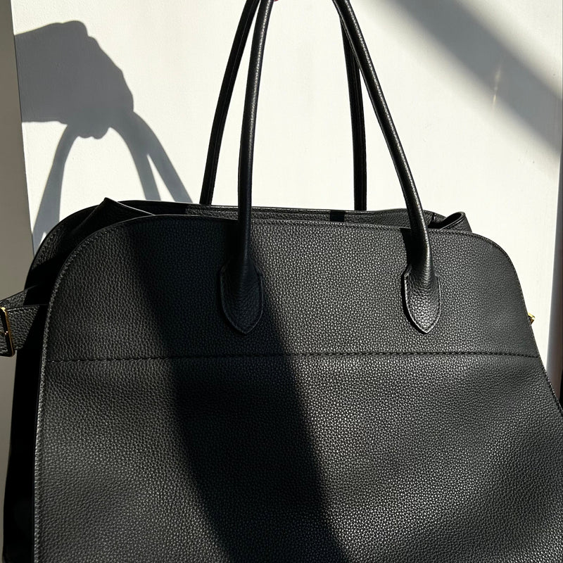 The Row Margaux 17 Black Pebble Leather Bag