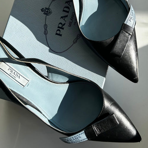 Prada Black Slingback Kitten Heel with Logo Bow