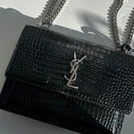 Saint Laurent Black Sunset Mock Croc Bag