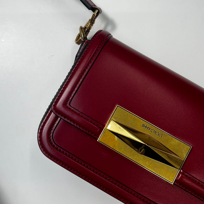 Jimmy Choo Red Gold Clasp Detachable Strap Crossbody Bag