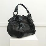 Prada Black Leather Ruffle Mordore Shoulder Bag