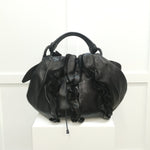 Prada Black Leather Ruffle Mordore Shoulder Bag