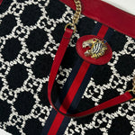 Gucci Black & White Boucle Wool Red Leather Trim Rajah Bag