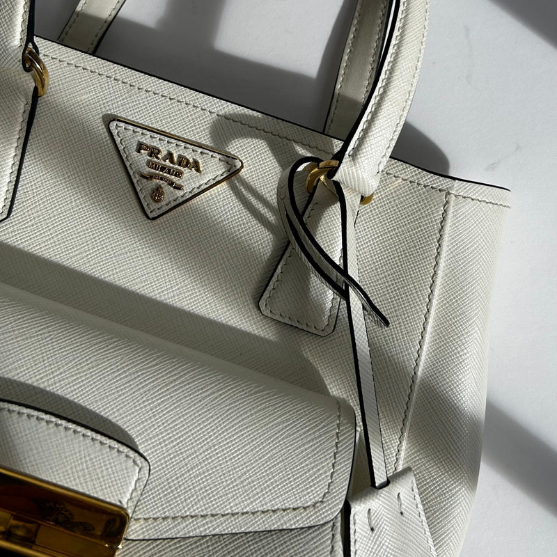 Prada White Saffiano Leather Metropolis Bag