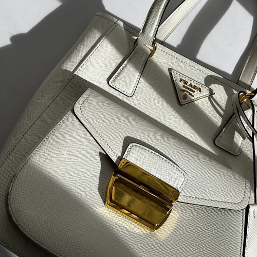 Prada White Saffiano Leather Metropolis Bag