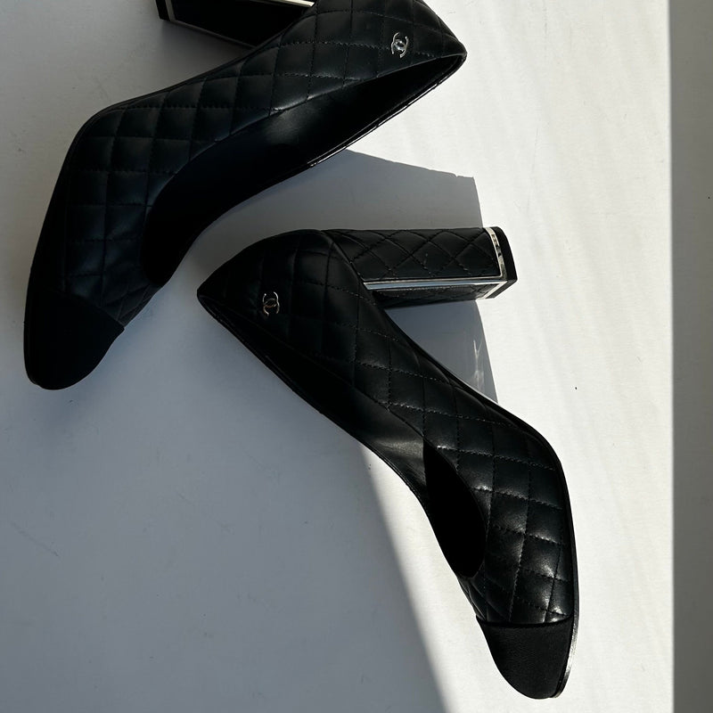 Chanel Black Quilted Heeled Pumps