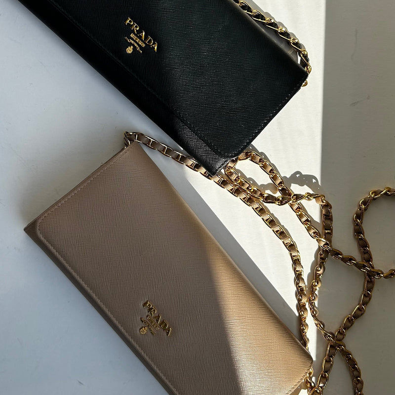 Prada Nude Saffiano Wallet on Chain