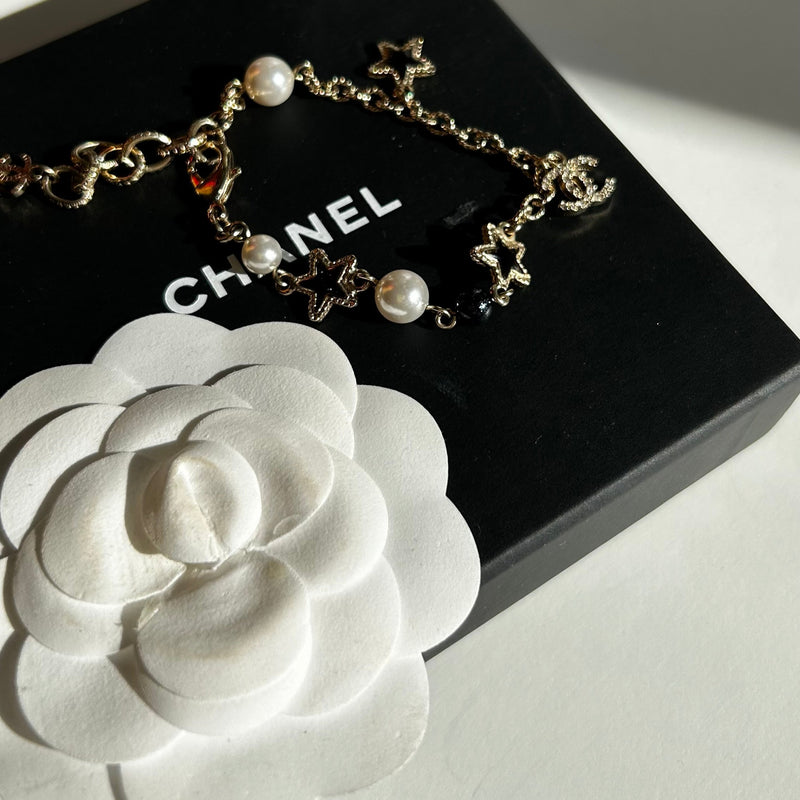 Chanel Pearl and Black Resin Star Charm Bracelet