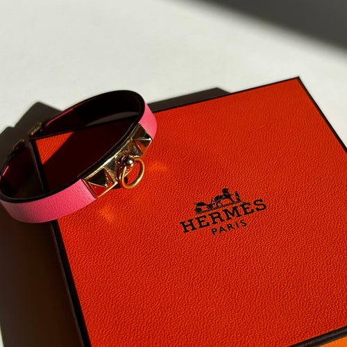 Hermes Pink Leather Rivale Mini Bracelet