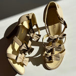 Chanel Cream Faux Pearl Bow Heeled Sandals