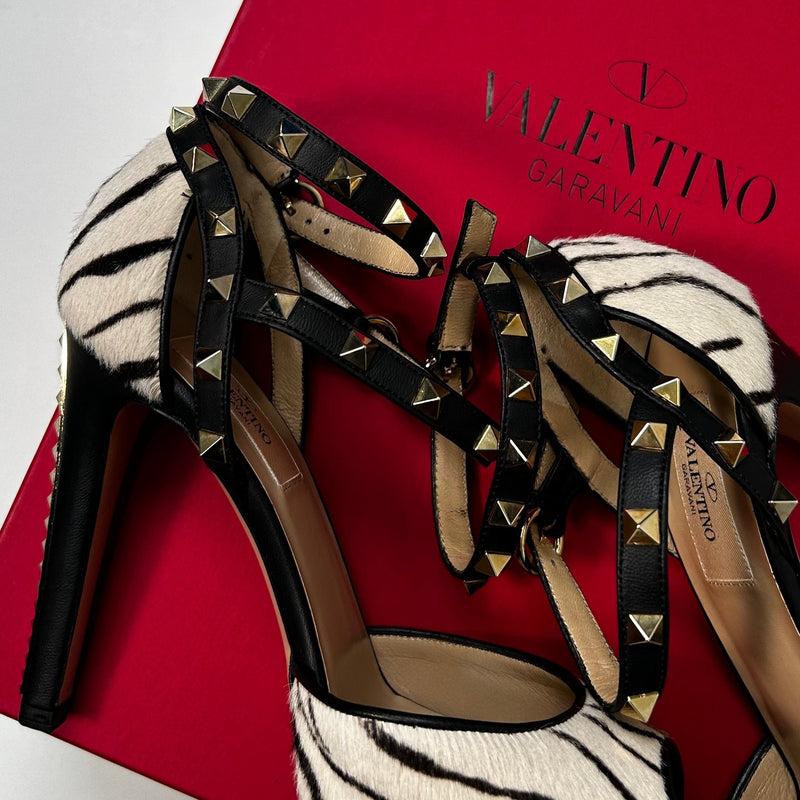 Valentino Rockstud Zebra Print Pony Skin Sandal