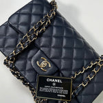 Chanel Navy Caviar Leather Large Double Flap Pale Gold Hardware