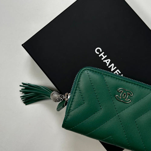 Chanel Green Quilted Tassel Coin Wallet