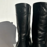 Chanel Black Leather Short Riding Style Boots with Logo Detailing