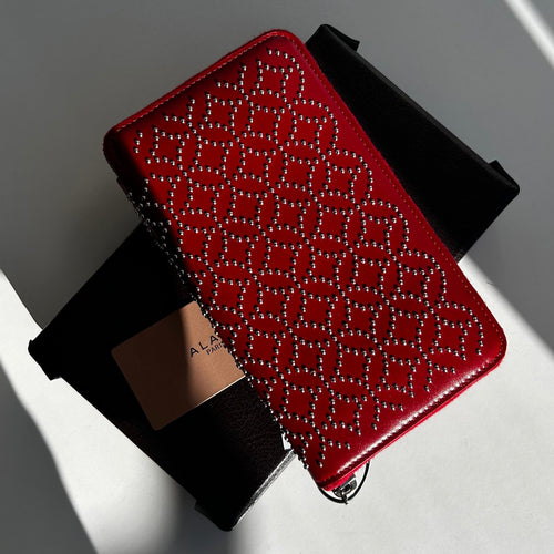 Alaia Red Studded Zip Wallet