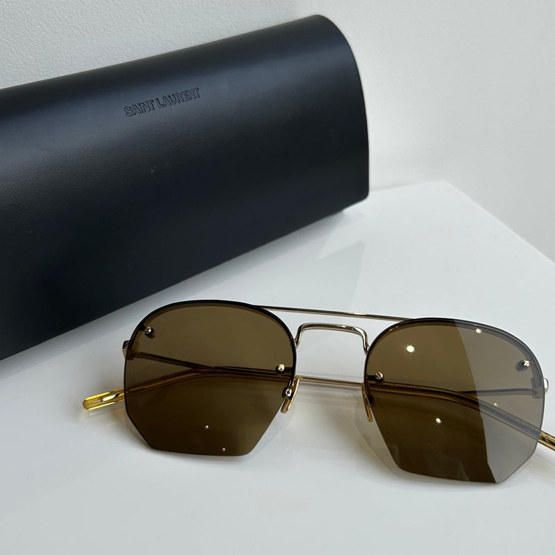 Saint Laurent Hexagonal Gold Frame Sunglasses