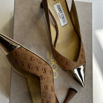 Jimmy Choo Beige Sunkissed Caramel Liya Pointed Slingback with Embossed Logo