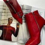 Alexander McQueen Red Zip Up High Heel Ankle Boot