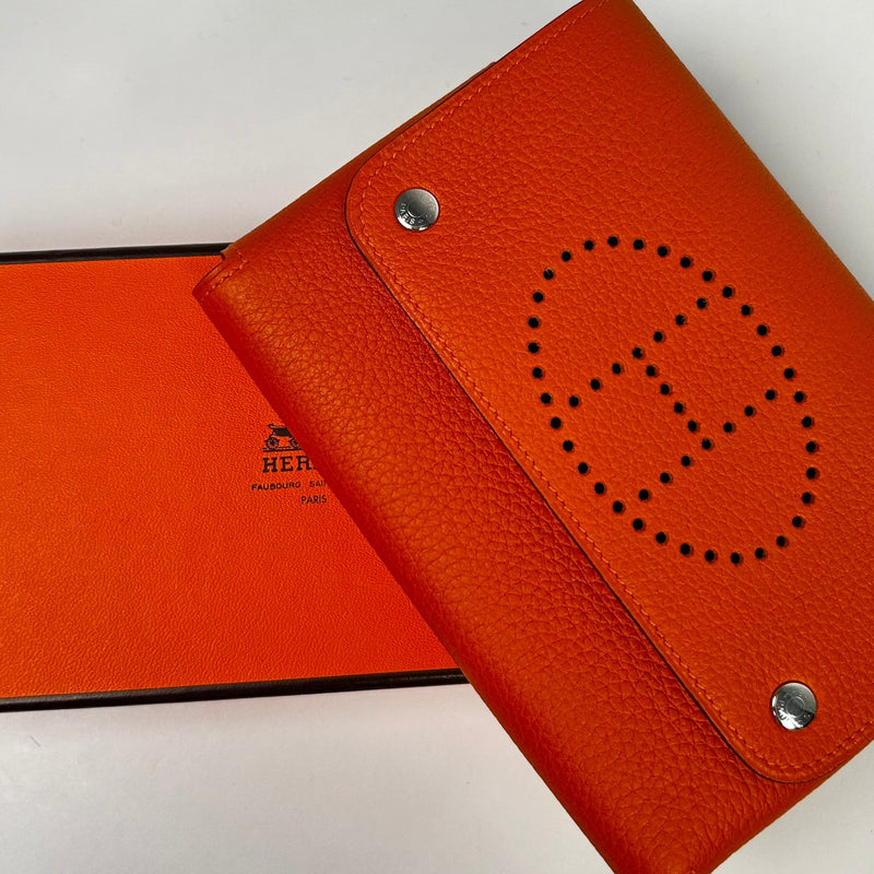 Hermes Orange Taurillon Clemence H Playing Card Case