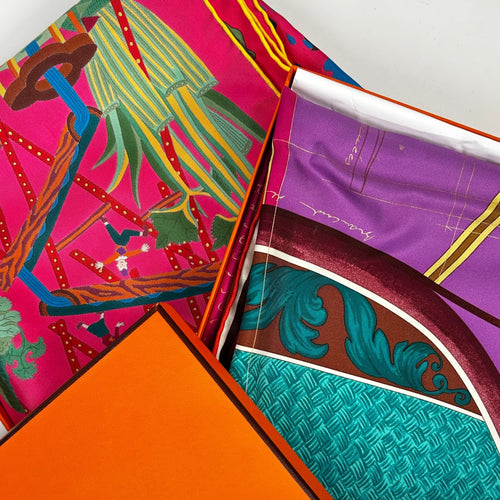 Hermes Bright Pink Silk Le Potager Extraordinaire Scarf