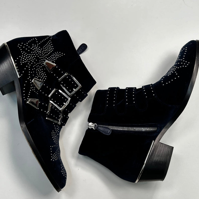 Chloe Susanna Blue Velvet Ankle Boots