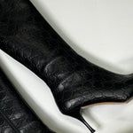 Gucci Black Monogram Leather Heeled Pointed Boots