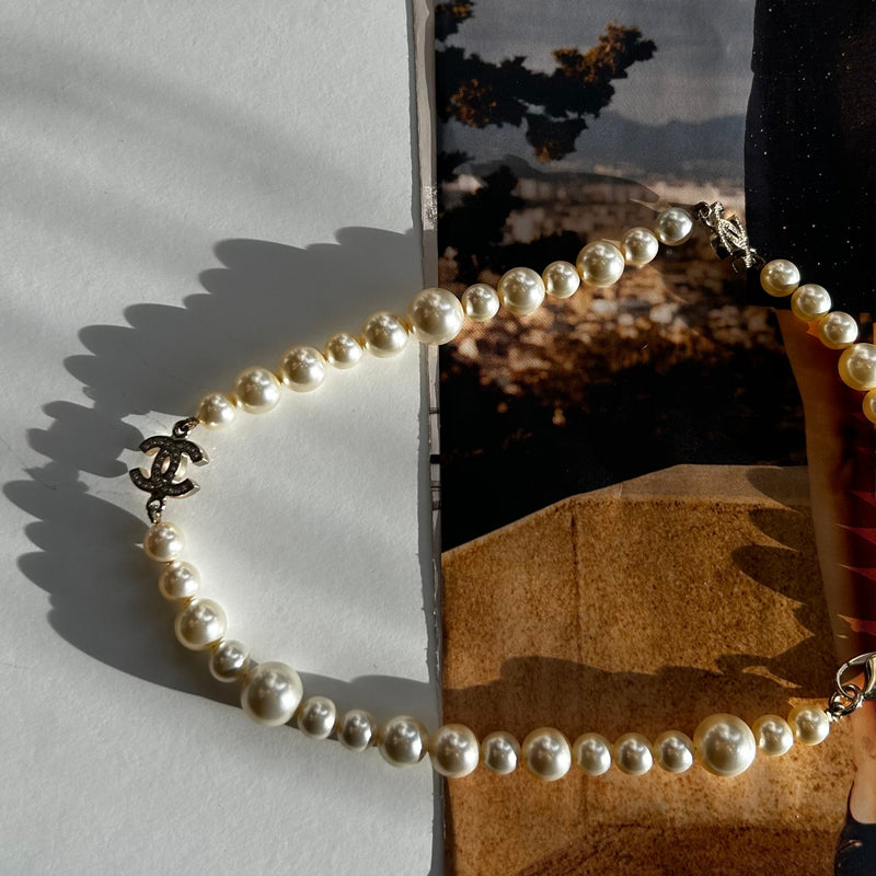 Chanel Cream Pearl Diamante CC Necklace