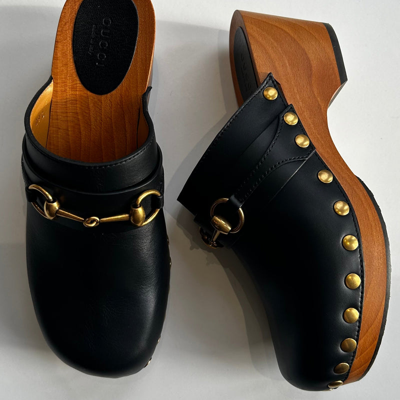 Gucci Black Leather Horsebit Cloggs