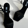 Prada Black Brushed Leather Mid Heel Sandals