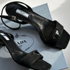 Prada Black Brushed Leather Mid Heel Sandals