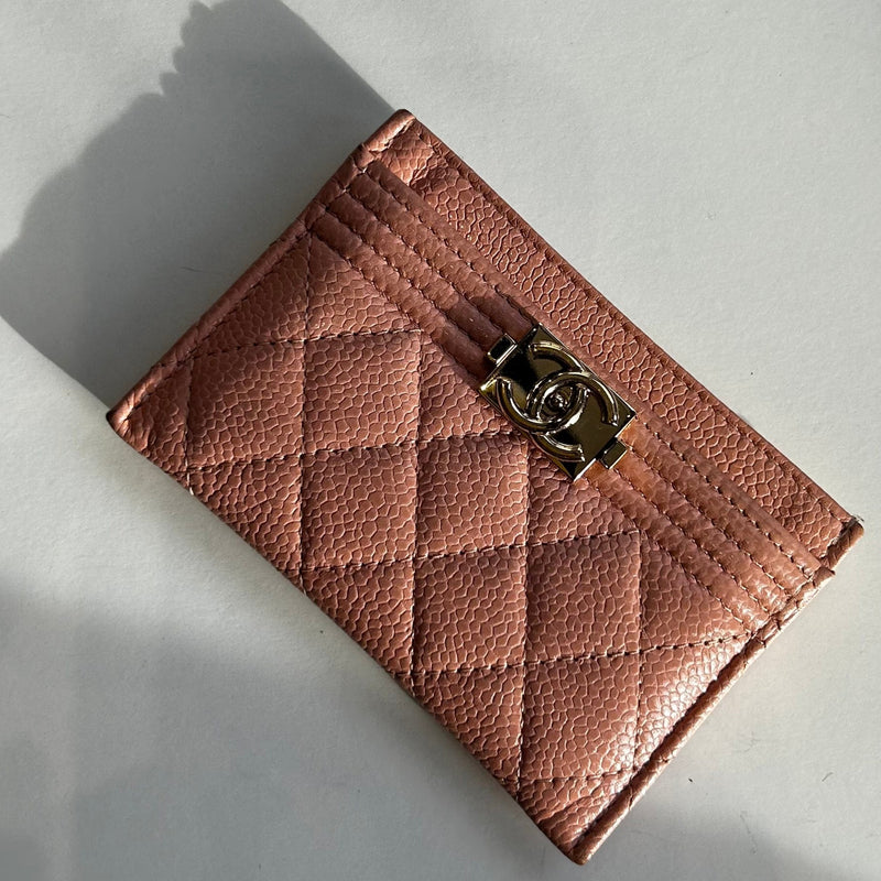 Chanel Pale Pink Caviar Leather Quilted Boy Card Holder