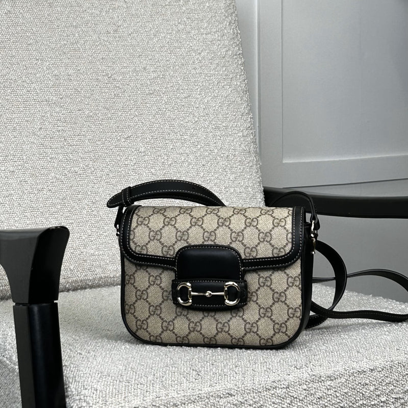 Gucci Mini Horsebit 1955 in Supreme Canvas and Black Leather