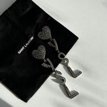 Saint Laurent Grey Metal Sparkly Logo Clip on Earrings