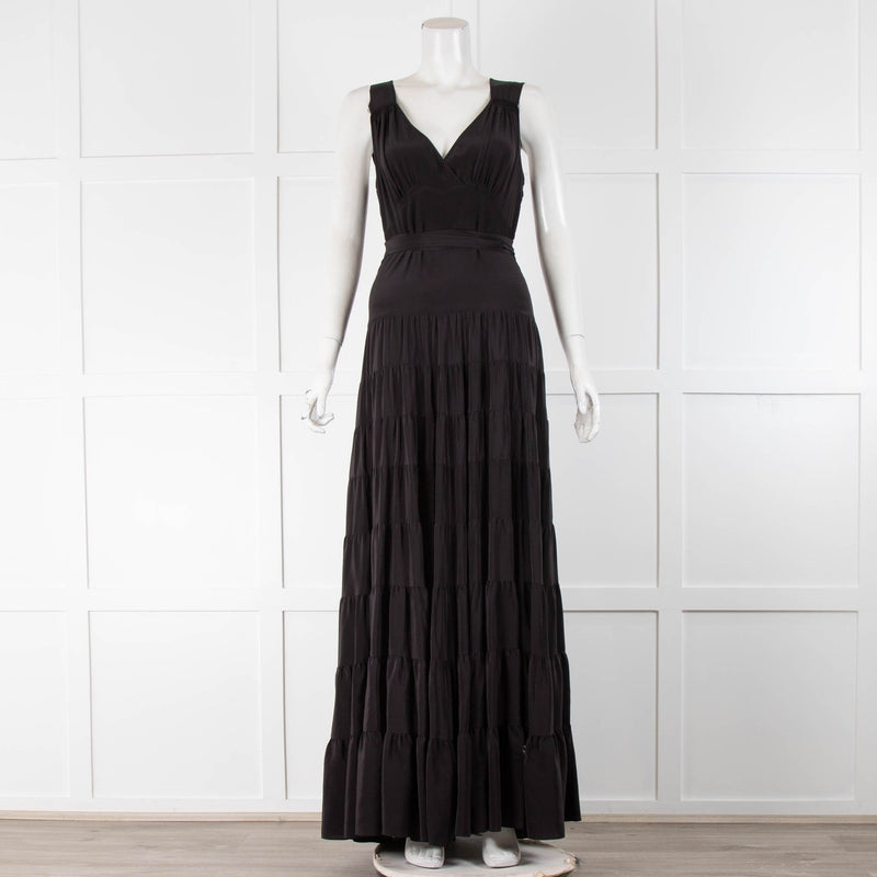 Balenciaga Black Silk Tiered Maxi Dress