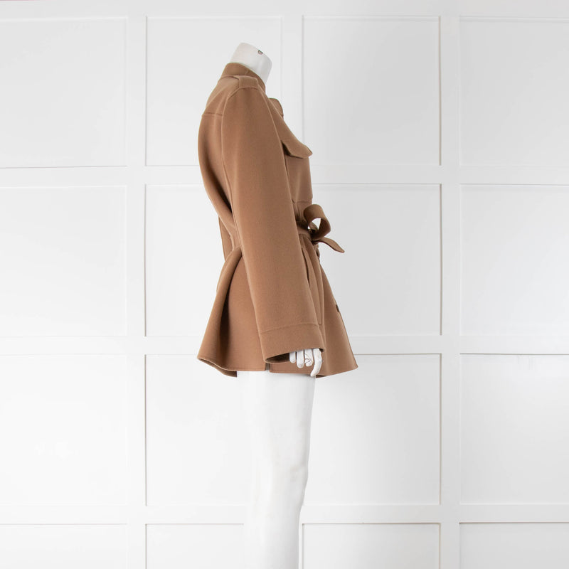 S Max Mara Brown Wool Front Pockets Belted Jacket