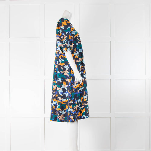 Stine Goya Navy Orange Print Puff Sleeve Dress