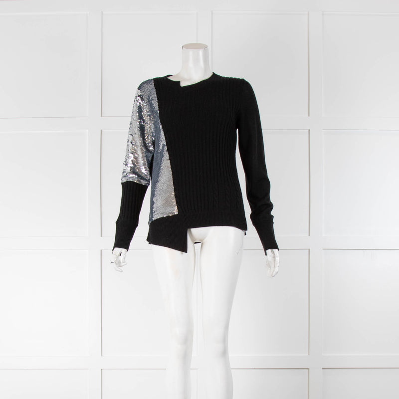 Osman Black Silver Sequin Panel Sweater