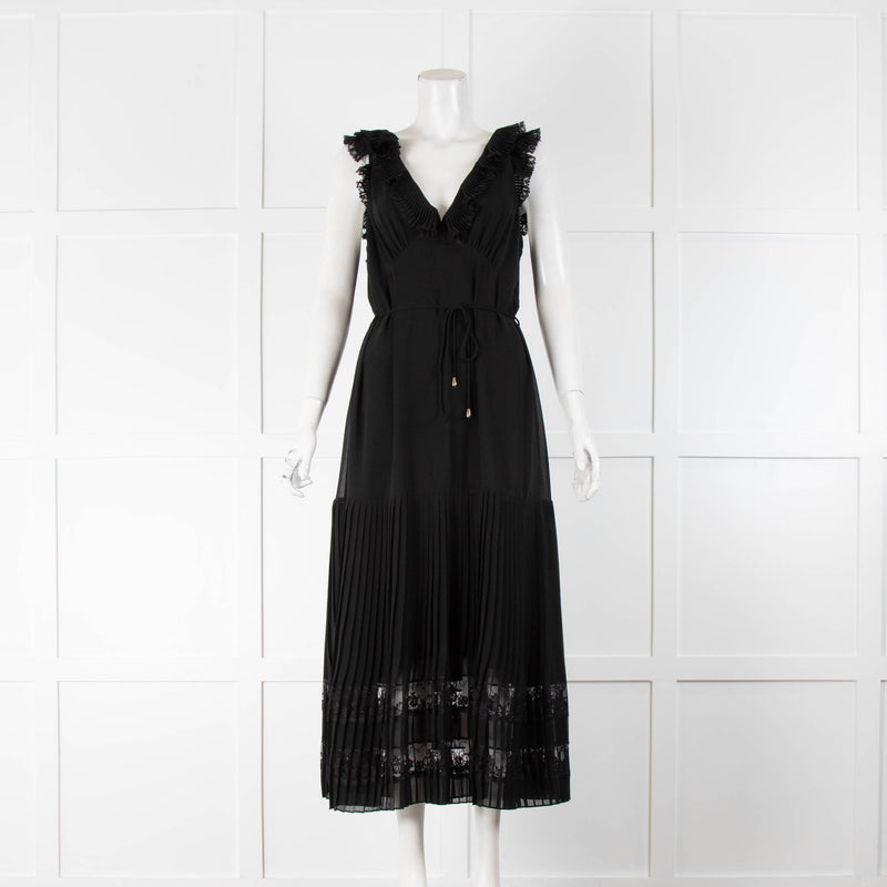 Zimmerman Black Sleeveless Micro Pleat Detail Dress