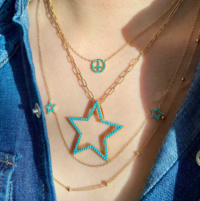 Rosa De La Cruz 18ct Gold Star Pendant with Turquoise