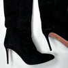 Aquazzura Black Suede Knee Boots with Dipped Sides