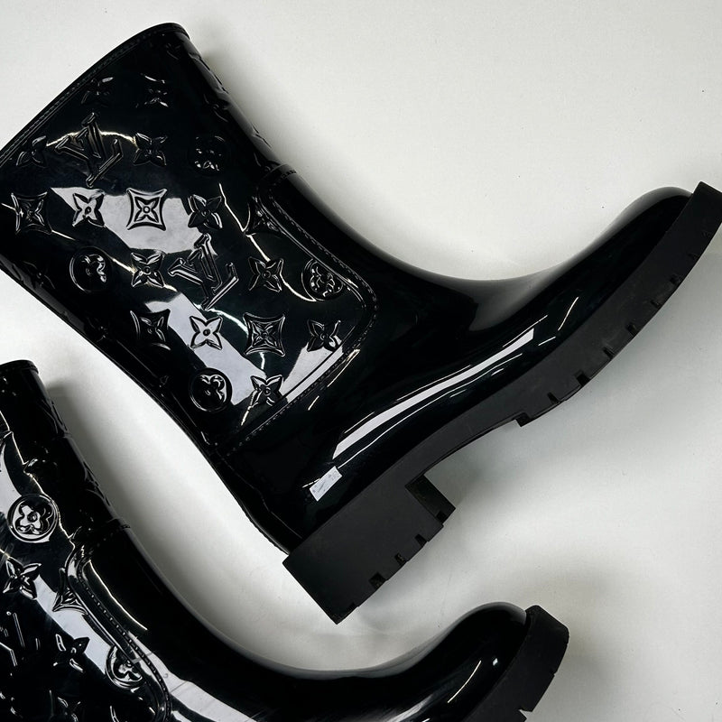 Louis Vuitton Black Drops Flat Half Wellington Boots