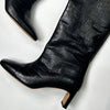 Anine Bing Black Croc Kitten Heel Knee Boots