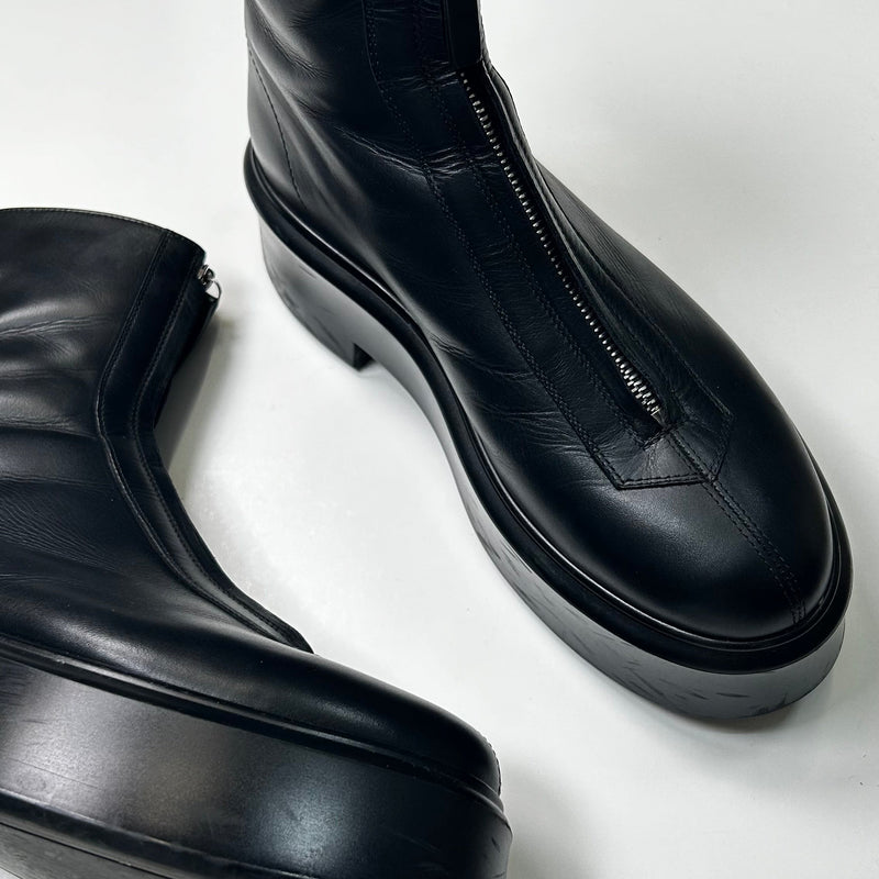 The Row Black Leather Zip Front Boot