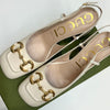 Gucci Cream Leather Horsebit Square Toe Slingbacks