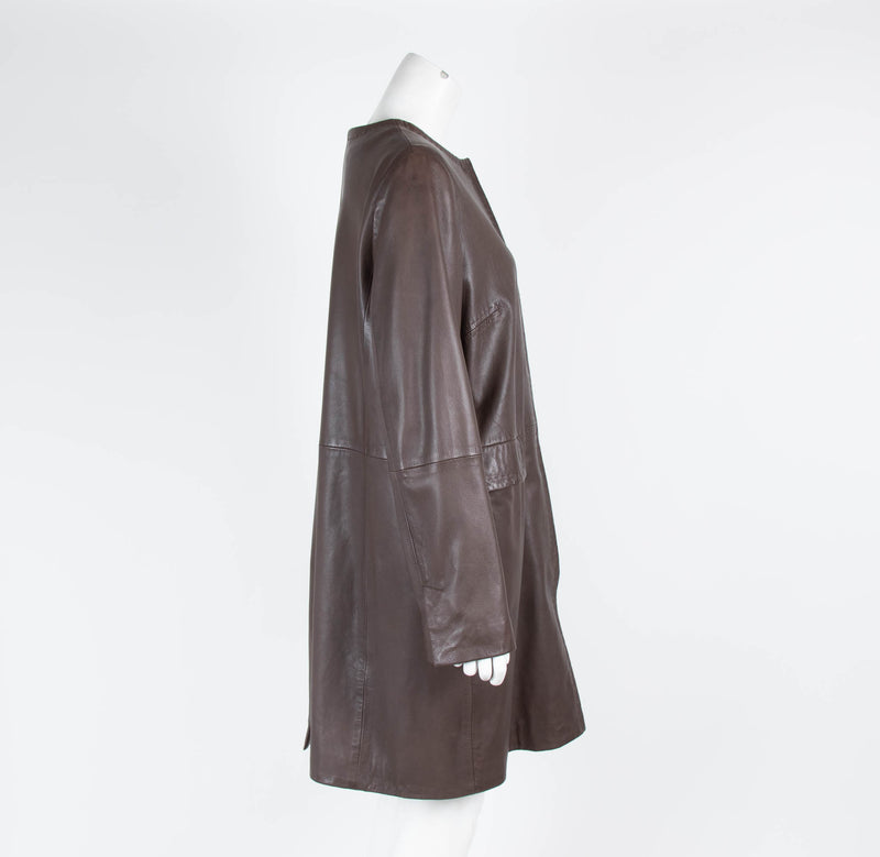 Weekend Max Mara Brown Leather Knee Length Coat