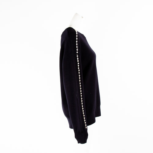 Sandro Navy With Pearl Sleeve Jumper