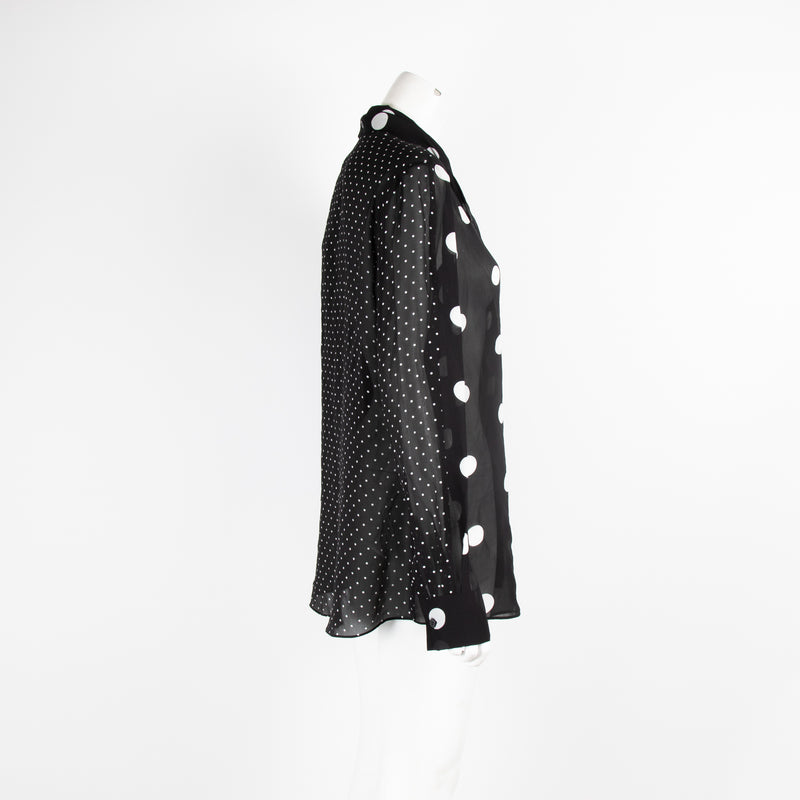 Moschino Silk Polka Dot Tie Neck Blouse in Black